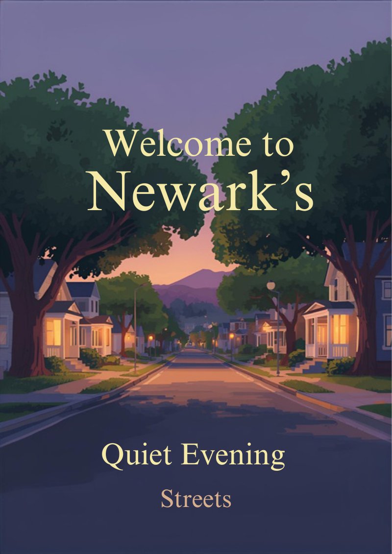 Newark CA neighborhood street at dusk